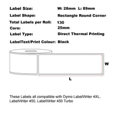 6x Packmore Compatible Dymo 99010 Address White Labels 28mm x 89mm 130 Labels/Roll