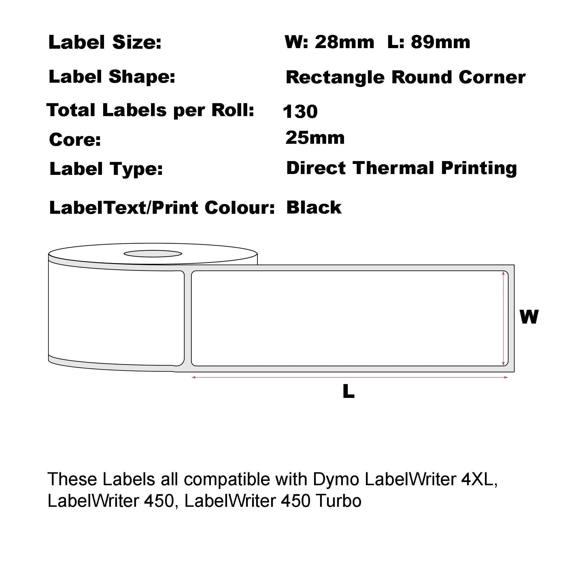 Packmore Compatible Dymo #99010 White Labels 28mm x 89mm 130L-100 Rolls Bulk Buy