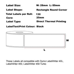 Packmore Compatible Dymo #99010 White Labels 28mm x 89mm 130L-200 Rolls Bulk Buy