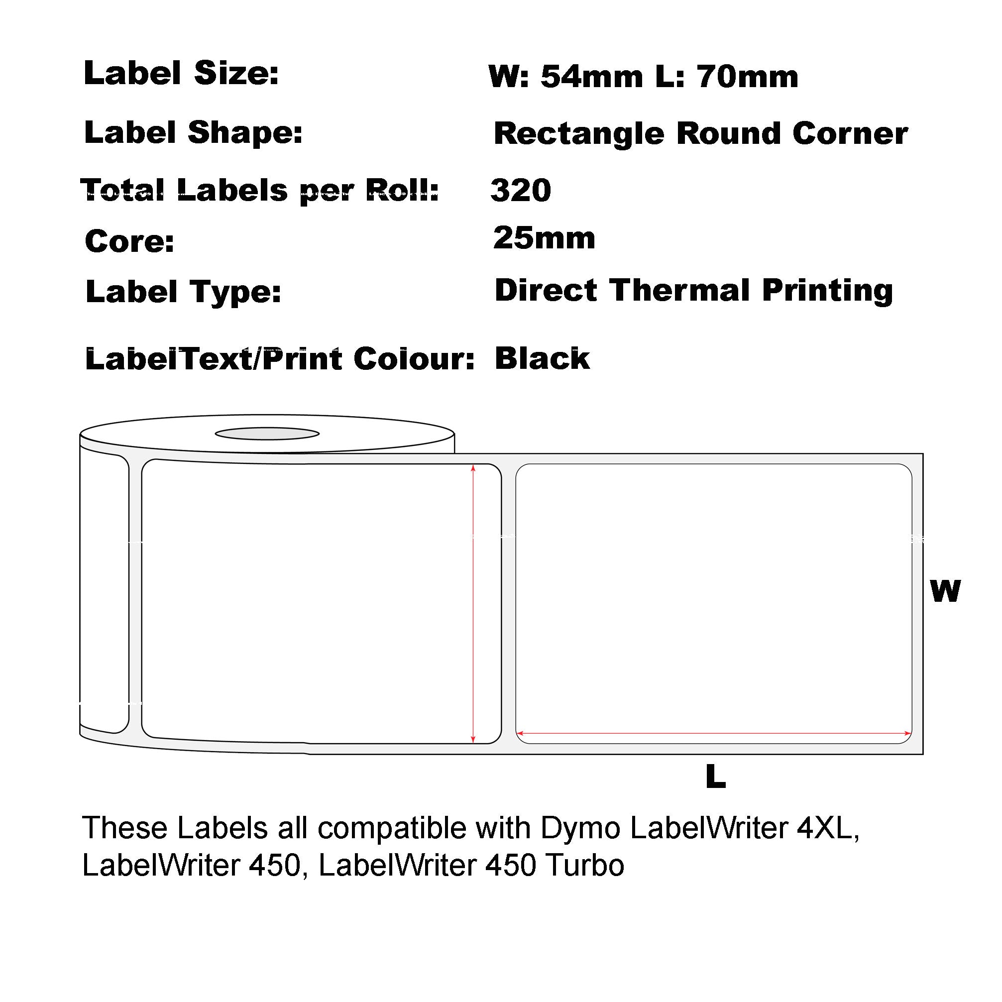 6x Compatible Dymo 99015 54mm x 70mm 320 Labels/Roll