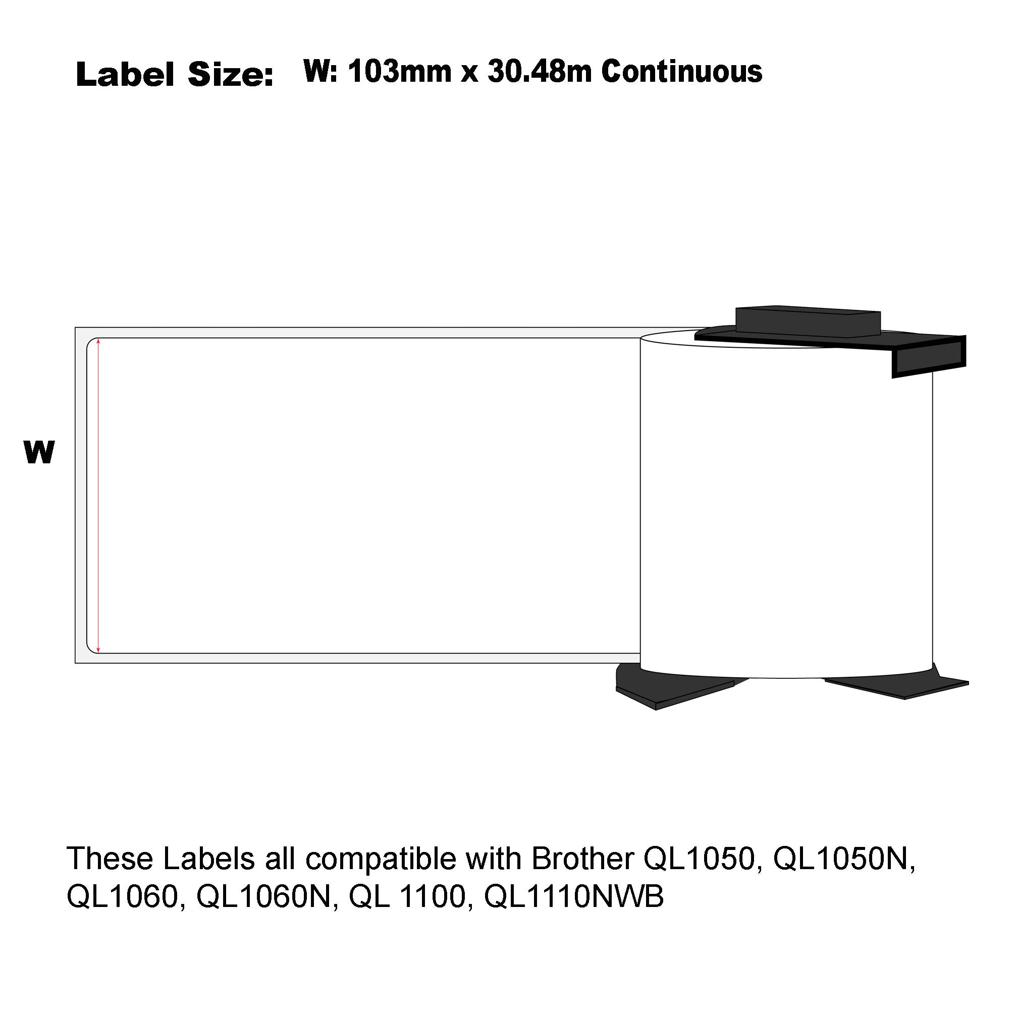 12x Compatible Labels for Brother DK-22246 Continuous Length White Paper Labels 103mm x 30.48m