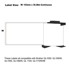 12x Compatible Labels for Brother DK-22246 Continuous Length White Paper Labels 103mm x 30.48m