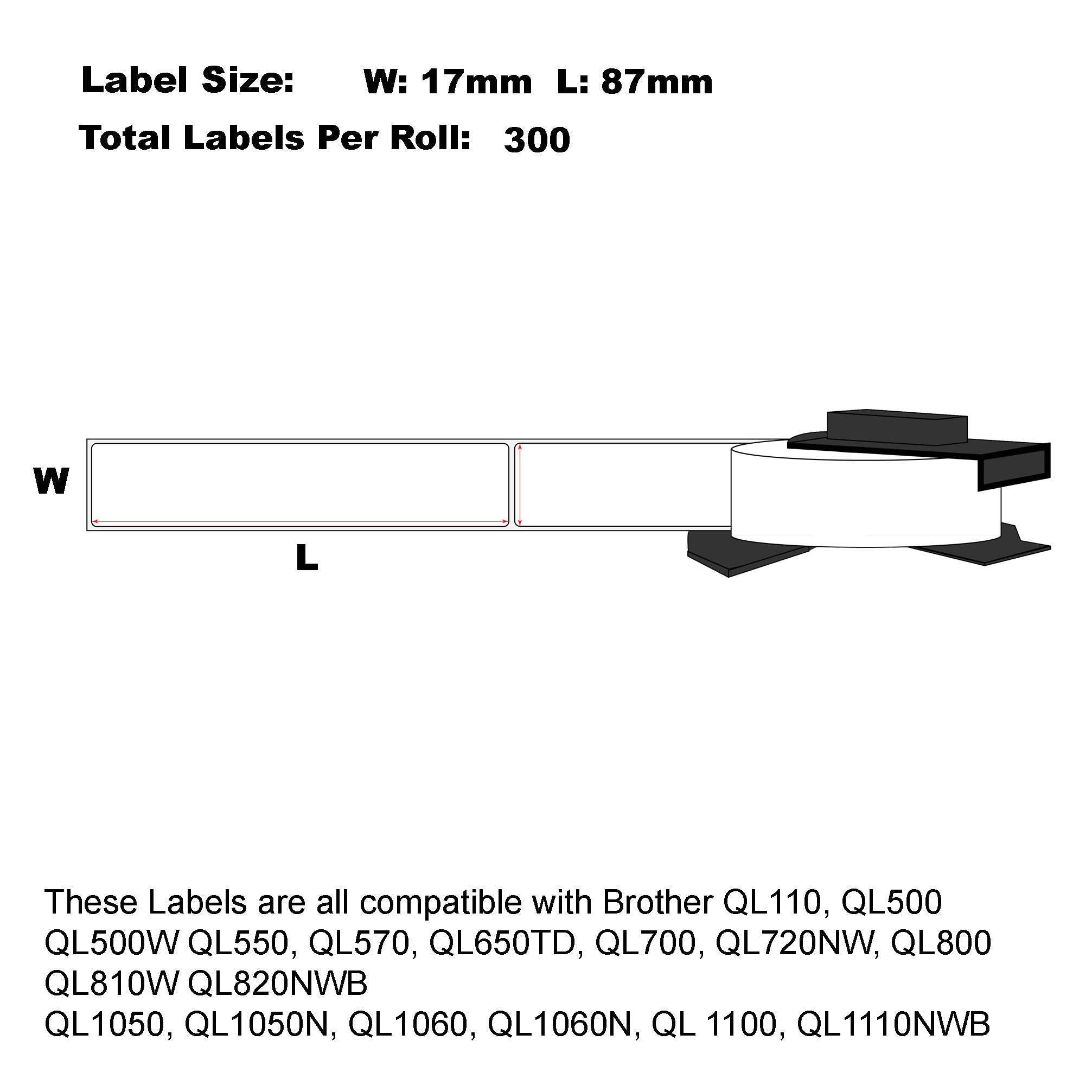 12x Compatible Brother DK-11203 File Folder labels 17mm x 87mm 300 Labels/Roll