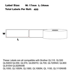 12x Compatible Brother DK-11204 White Refill Paper Labels 17mm x 54mm 400 Labels Per Roll