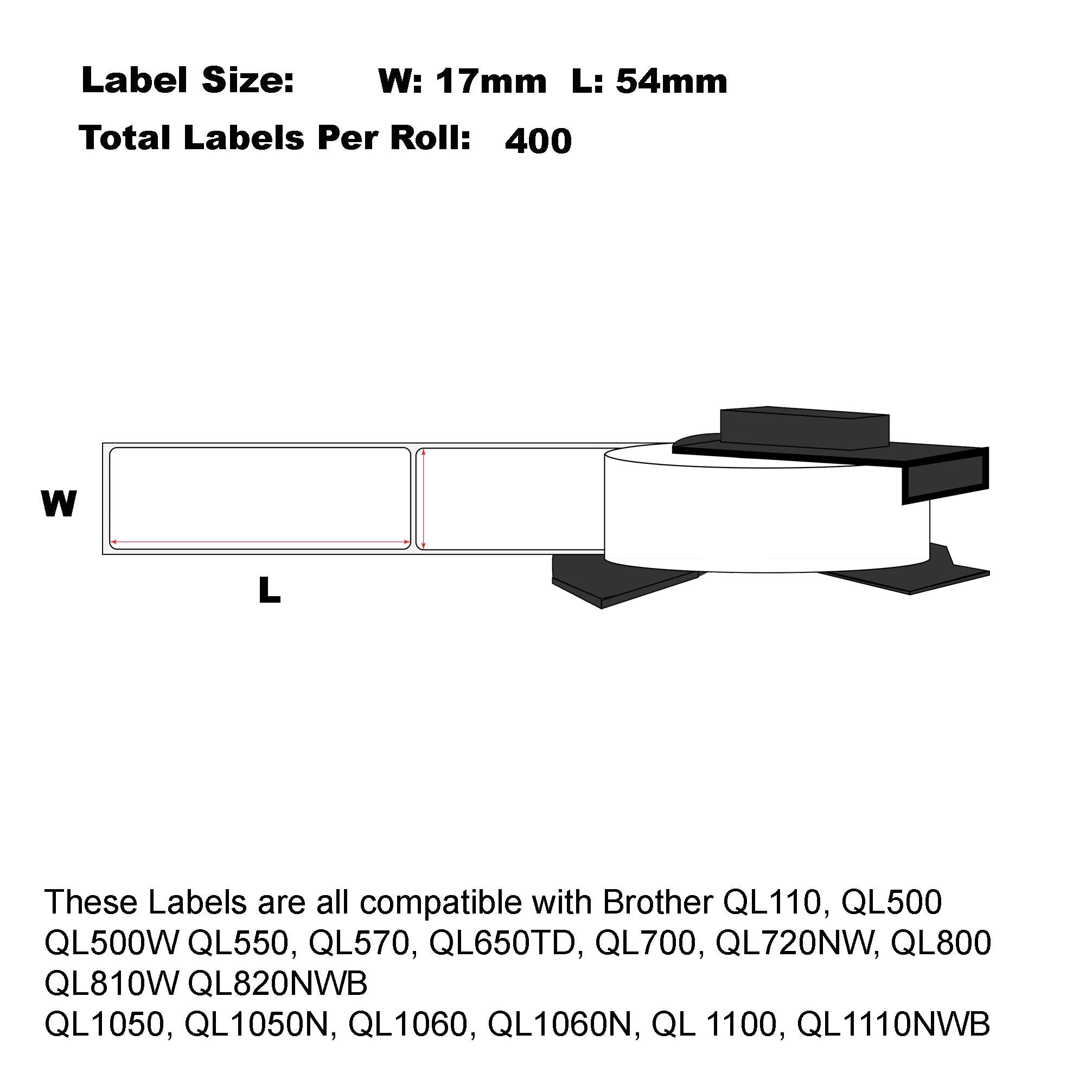 100x Compatible Brother DK-11204 Multi-Purpose abels 17mm x 54mm 400 Labels/Roll