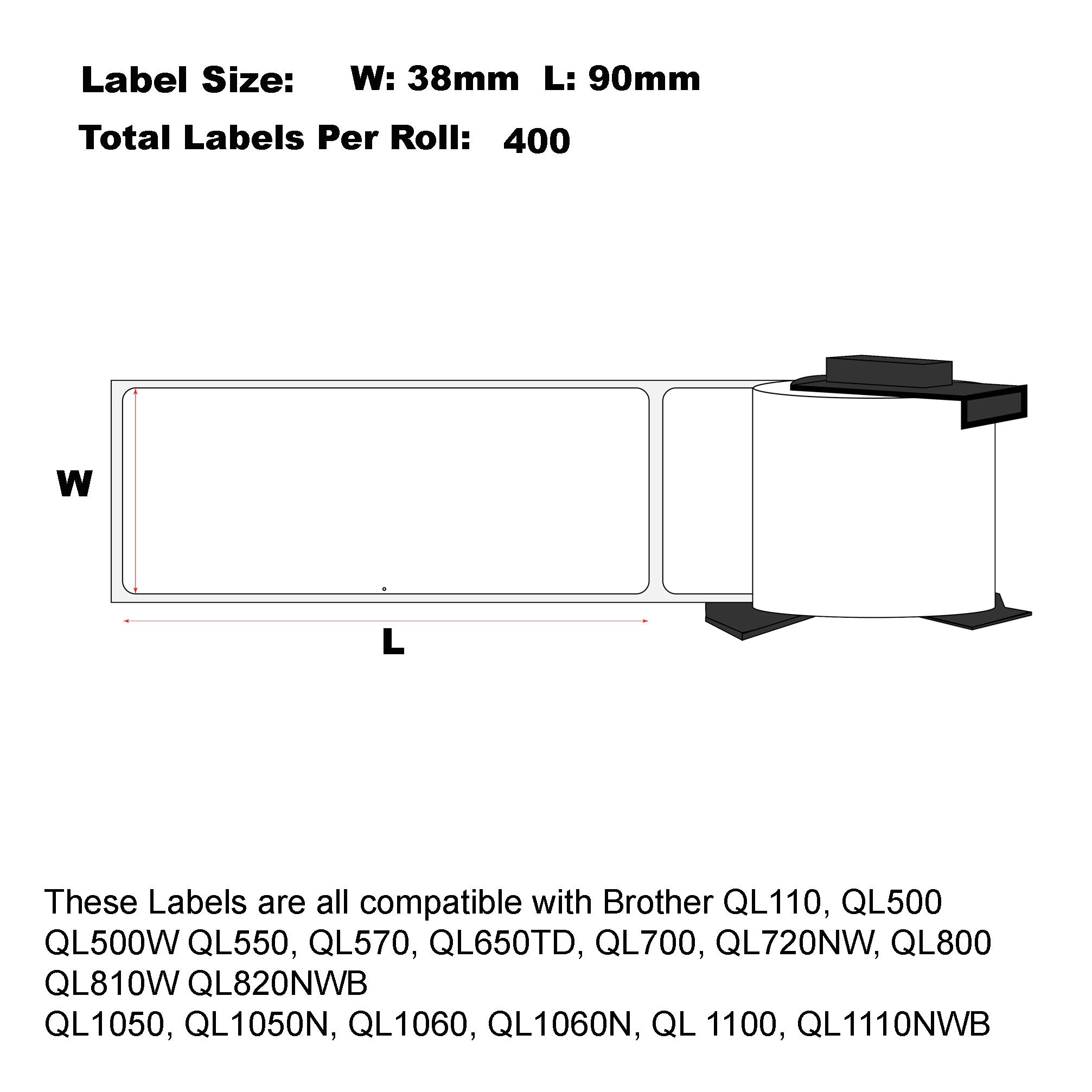 Compatible Brother DK-11208 Address White Labels 38mm x 90mm 400 Labels Per Roll