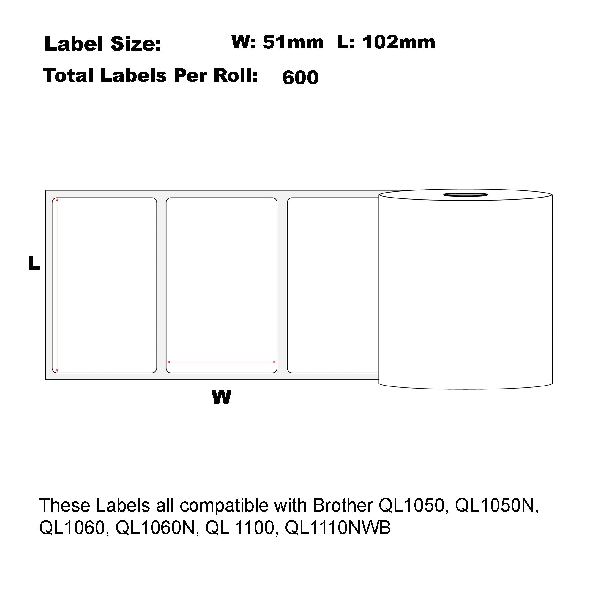 12x Compatible Brother DK-11240 White Refill Labels 102mm x 51mm 600 Labels Per Roll