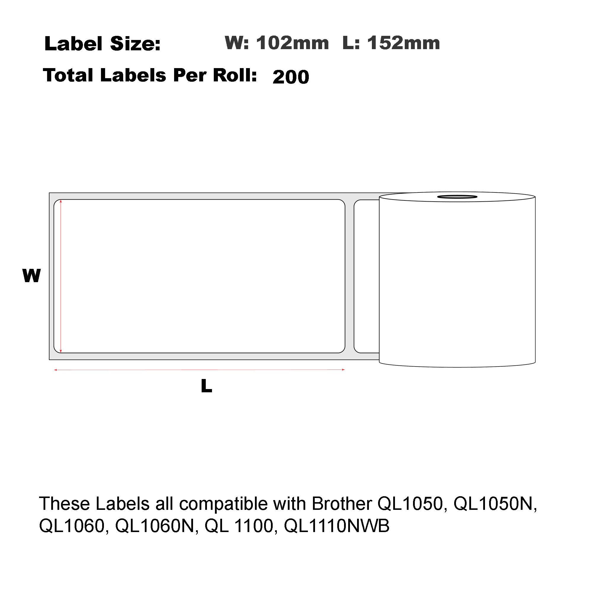 12x Compatible Brother DK-11241 Shipping Refill Labels 102mm x 152mm 200 Labels Per Roll