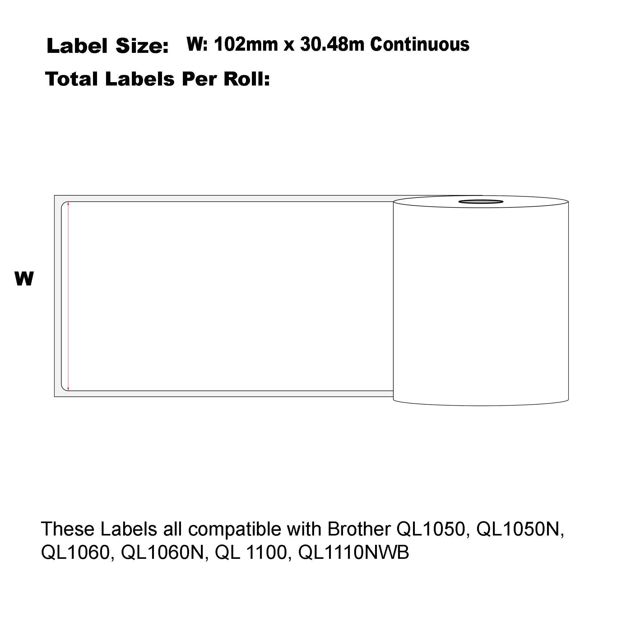 24x Compatible Brother DK-22243 Refill labels 102mm x 30.48m Continuous Length