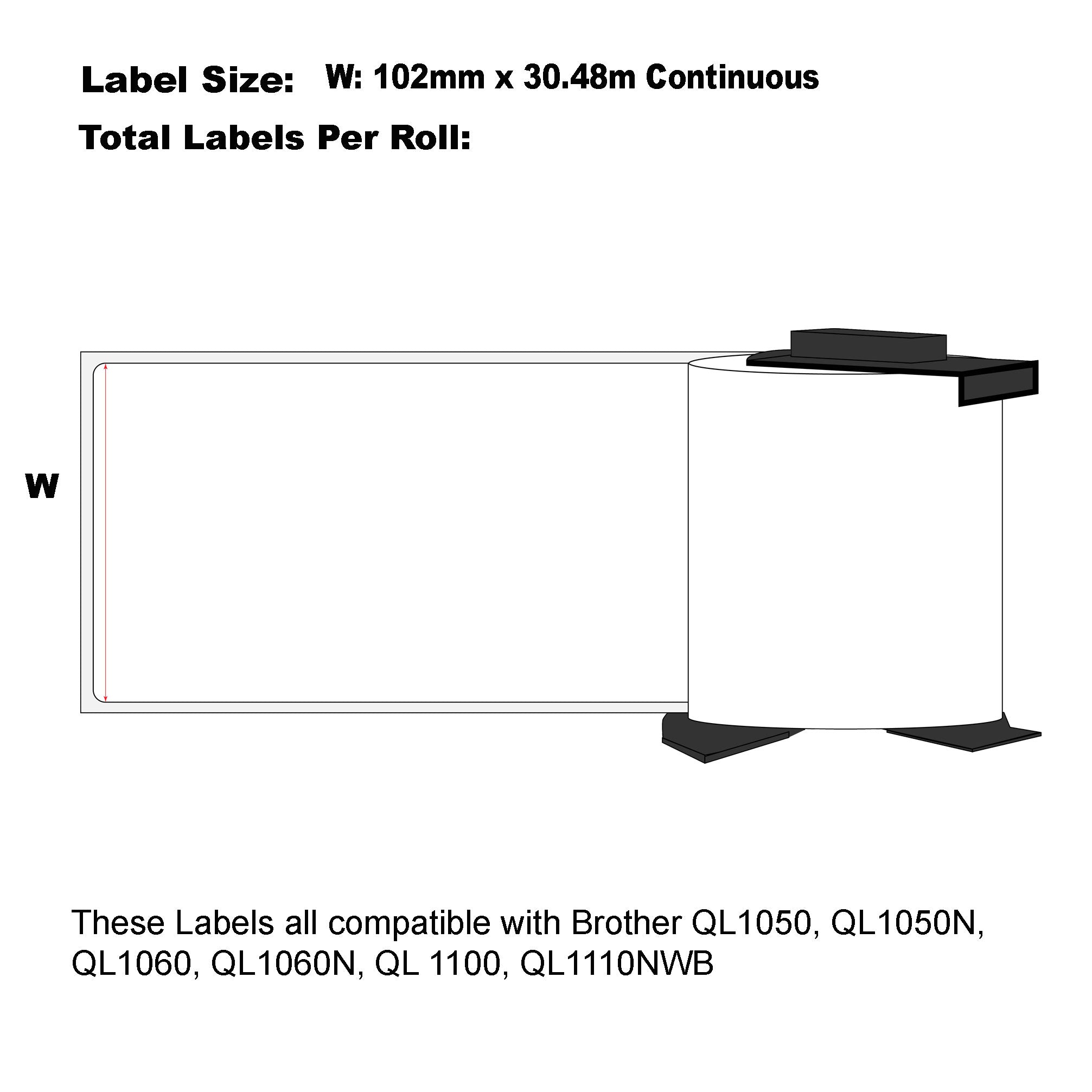 12x Compatible Brother DK-22243 102mm x 30.48m Continuous Length