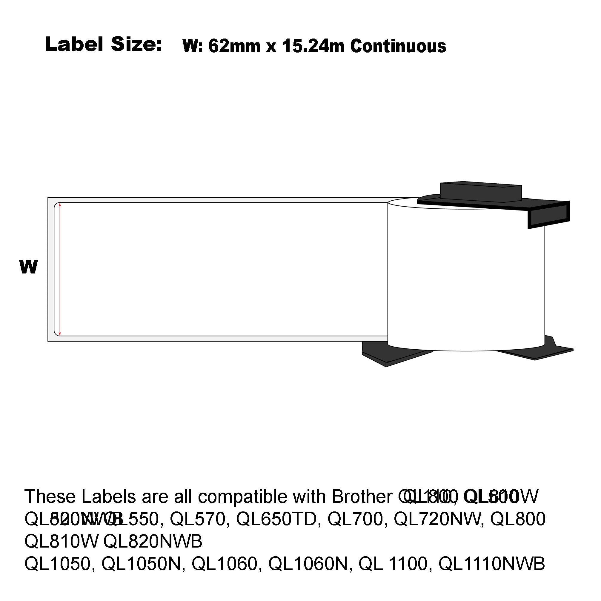 Compatible Brother DK-22251 Red/Black Label Tapes Continuous 62mm x 15.24m