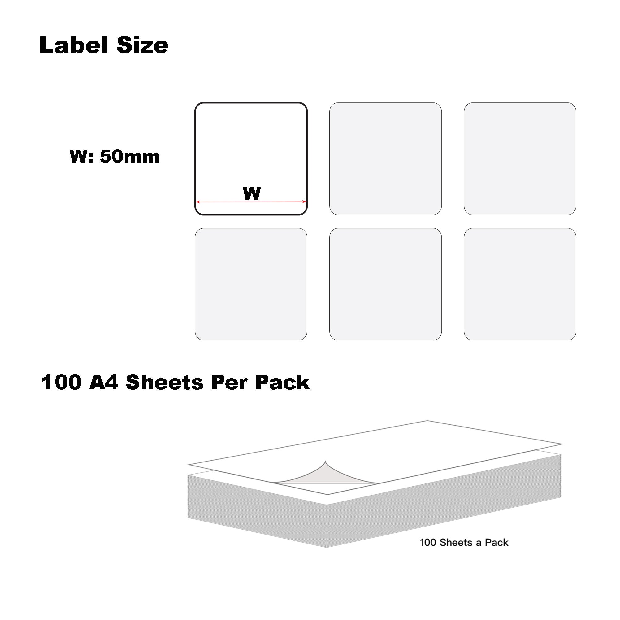 A4 Format SQUARE Labels 50 x 50mm 15 Labels Per Sheet-100 Sheets