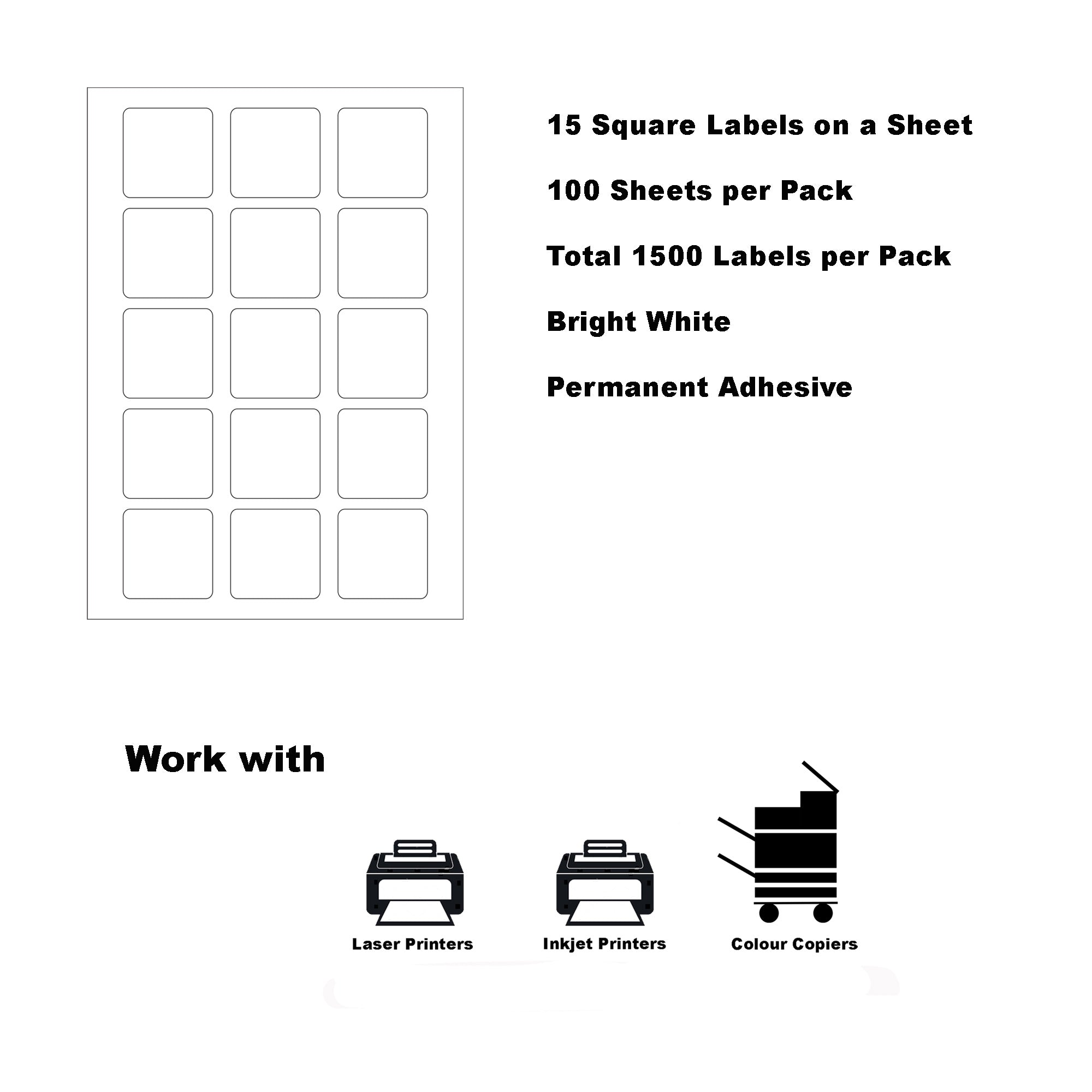 A4 Format SQUARE Labels 50 x 50mm 15 Labels Per Sheet-100 Sheets